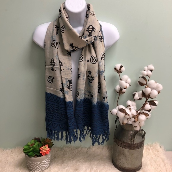 Art Studio Fringe Scarf: Fish | Indigo - Picture 3 of 5